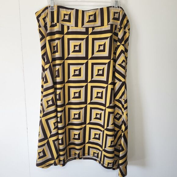 Cato Dresses & Skirts - Cato 18/20W Geometric 70s Print Midi Skirt Yellow Black Pull On Stretch
